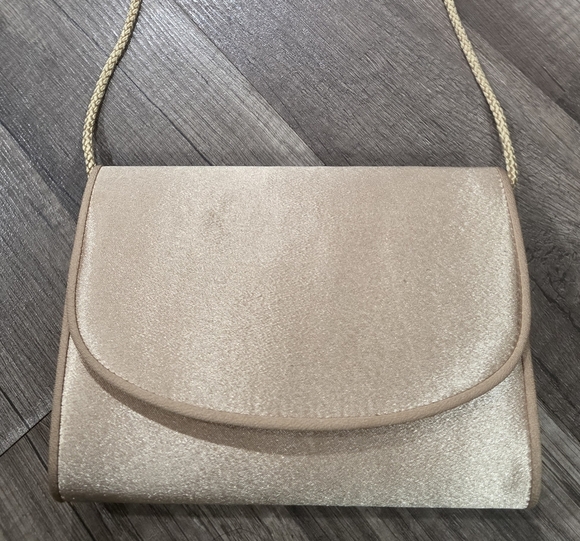 Vintage La R3gale Gold Champagne Satin Clutch Crossbody Bag Formal Prom Wedding - Picture 1 of 8